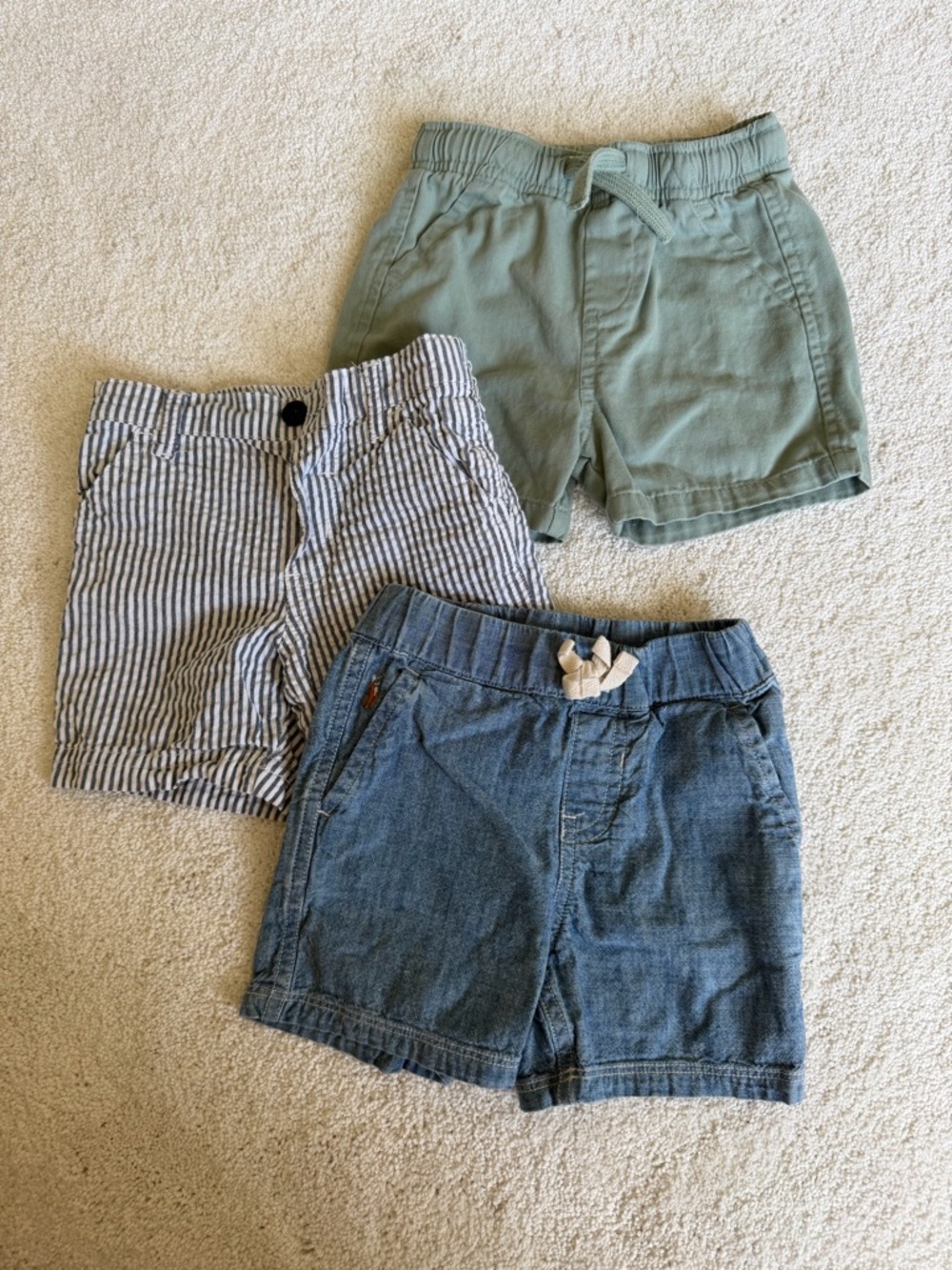 Ralph Lauren Kids Shorts Set - Sage Green, Blue Denim & Navy-White Stripe